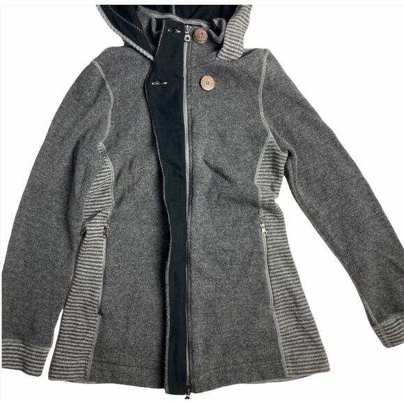prAna Kari Sweater Jacket Wool Blend Womens S Striped Hooded Cozycore Everyday - Picture 11 of 16